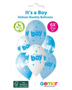 6 Packs of 6 Printed Balloons It'S A Boy & Bubble #943 GS120 / 33cm - 345834