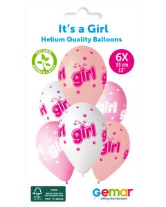 6 Packs of 6 Printed Balloons It'S A Girl & Bubble #942 GS120 / 33cm - 345841