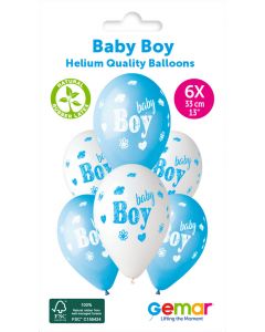 6 Packs of 6 Printed Balloons Baby Boy #935 GS120 / 33cm - 345858