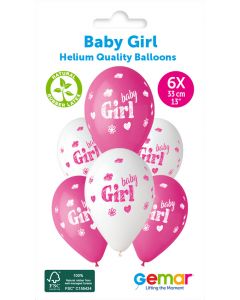 6 Packs of 6 Printed Balloons Baby Girl #934 GS120 / 33cm - 345865