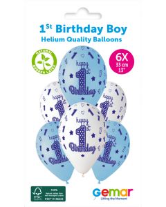 6 Packs of 6 Printed Balloons 1st Birthday Boy #472 GS120 / 33cm - 345872