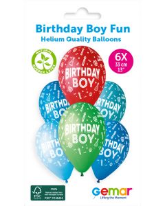 6 Packs of 6 Printed Balloons #478 Birthday Boy Fun GS120 / 33cm - 345919