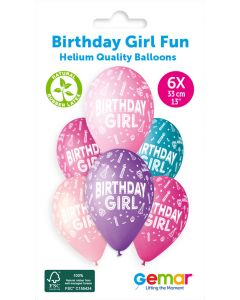 6 Packs of 6 Printed Balloons #477 Birthday Girl Fun GS120 / 33cm - 345926