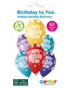 6 Packs of 6 Printed Balloons Birthday To You #878 GS120 / 33cm - 345933