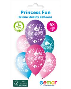 6 Packs of 6 Printed Balloons #202 Princess Fun GS120 / 33cm - 345940