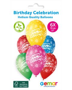 6 Packs of 6 Printed Balloons Happy Birthday Celebration #041 GS120 / 33cm - 345995