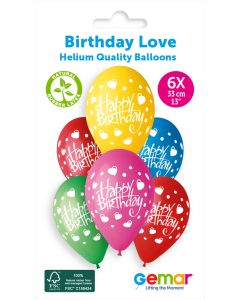 6 Packs of 6 Printed Balloons Happy Birthday Love #191 GS120 / 33cm - 346015