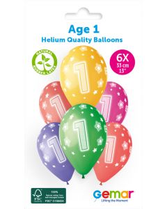 6 Packs of 6 Printed Balloons Cosmic Stars Age 1 #844 GS120 / 33cm - 346039