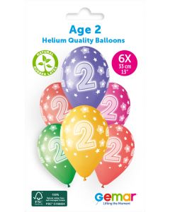 6 Packs of 6 Printed Balloons Cosmic Stars Age 2 #847 GS120 / 33cm - 346046