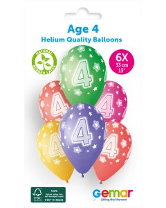 6 Packs of 6 Printed Balloons Cosmic Stars Age 4 #850 GS120 / 33cm - 346060