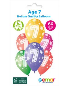 6 Packs of 6 Printed Balloons Cosmic Stars Age 7 #855 GS120 / 33cm - 346091