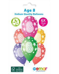 6 Packs of 6 Printed Balloons Cosmic Stars Age 8 #856 GS120 / 33cm - 346107