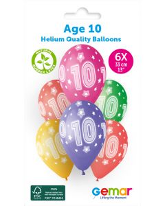 6 Packs of 6 Printed Balloons Cosmic Stars Age 10 #860 GS120 / 33cm - 346121