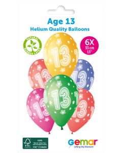 6 Packs of 6 Printed Balloons Cosmic Stars Age 13 #874 GS120 / 33cm - 346138