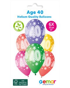 6 Packs of 6 Printed Balloons Cosmic Stars Age 40 #872 GS120 / 33cm - 346183