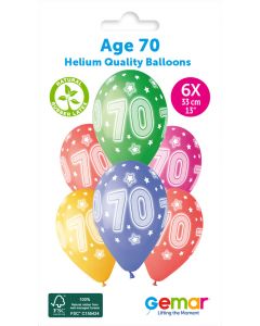 6 Packs of 6 Printed Balloons Cosmic Stars Age 70 #932 GS120 / 33cm - 346213