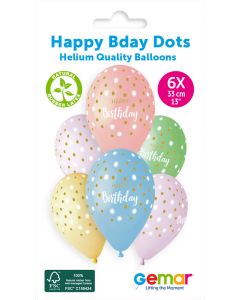 6 Packs of 6 Printed Balloons Happ Birth. Golden Dots #1041 GS120 / 33cm - 346237