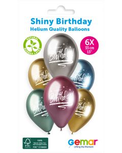 6 Packs of 6 Printed Balloons Shiny Happy Birth #798 GBS120 / 33cm - 346244