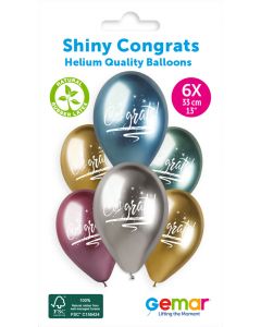 6 Packs of 6 Printed Balloons Shiny Congrats #797 GBS120 / 33cm - 346251