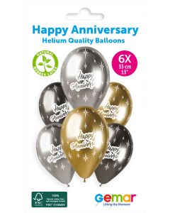 6 Packs of 6 Printed Balloons Shiny Happy Anniv #466 GBS120 / 33cm - 346268