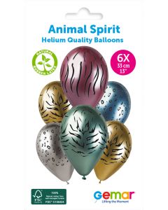 6 Packs of 6 Printed Balloons Animal Spirit #416-417-418 GBS120 / 33cm - 346275