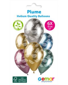 6 Packs of 6 Printed Balloons Plume #1032 Plume GBS120 / 33cm - 346299