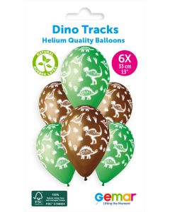 6 Packs of 6 Printed Balloons Dino Tracks #846 GS120 / 33cm - 346329