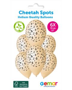 6 Packs of 6 Printed Balloons Cheetah Spots GS120 / 33cm - 346343