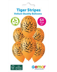 6 Packs of 6 Printed Balloons Big Cat Tiger Stripes #416 GS120 / 33cm - 346367