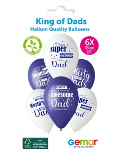 6 Packs of 6 Printed Balloons King Of All Dads #1234-1235-1236-1237-1238 GS120 / 33cm - 346459