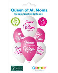 6 Packs of 6 Printed Balloons Queen Of All Moms #1239-1240-1241-1242-1243 GS120 / 33cm - 346466