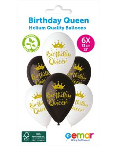 6 Packs of 6 Printed Balloons Birthday Queen #1215 GS120 / 33cm - 346473