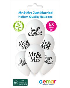 6 Packs of 6 Printed Balloons Mr & Mrs Just Married Pastel #758-759 GS120 / 33cm - 346527