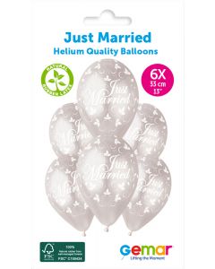 6 Packs of 6 Printed Balloons Just Married #043 GMS120 / 33cm - 346541