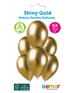 6 Packs of 6 Plain Balloons Shiny Gold GB120 / 33cm #088 - 347241