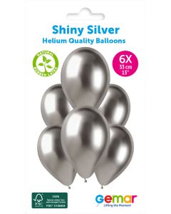 6 Packs of 6 Plain Balloons Shiny Silver GB120 / 33cm #089 - 347258