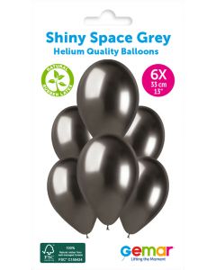 6 Packs of 6 Plain Balloons Shiny Space Grey GB120 / 33cm #090 - 347265